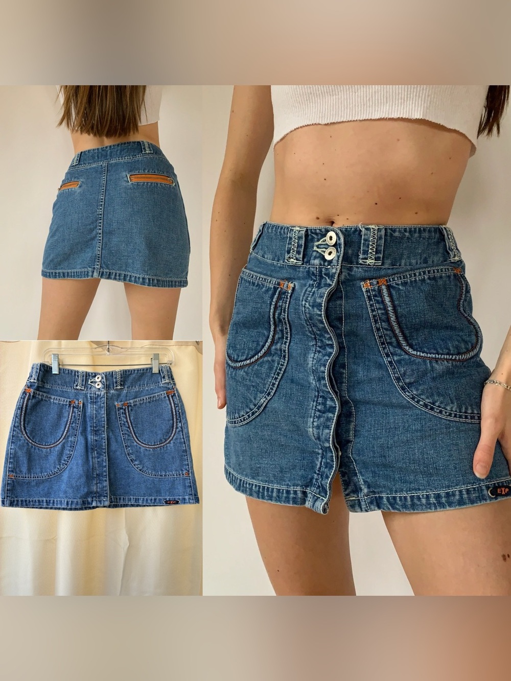Vintage Express Bleus Button Fly Zip Pocket Denim Skirt Size 9/10 - Picture 1 of 13